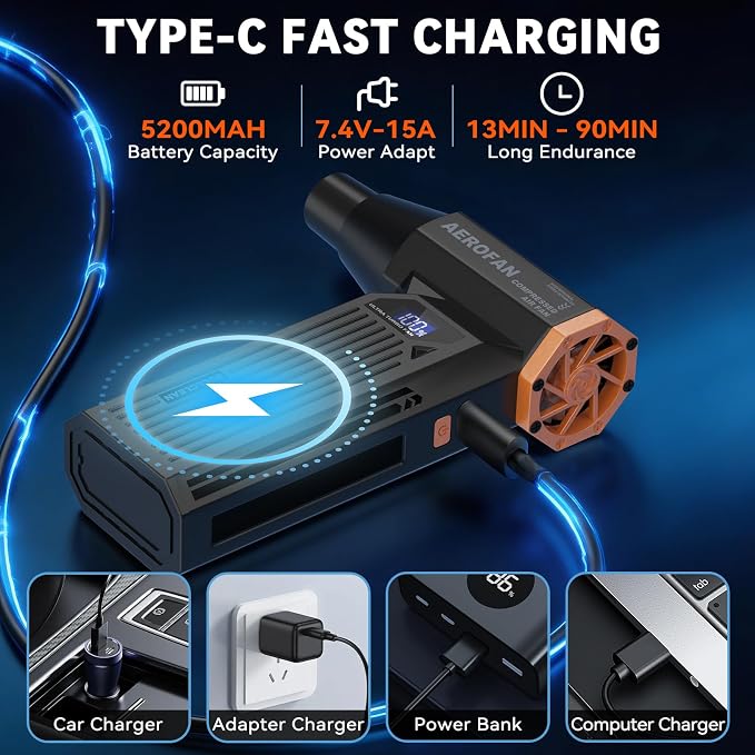 Electric Air Duster - 130000RPM Rechargeable Cordless Compressed Air Duster | 4-Gear Adjustable Mini Turbo Blower, Brushless Motor, PC Dust Cleaner with LED, Portable, For Computer Keyboard Car Outdoor