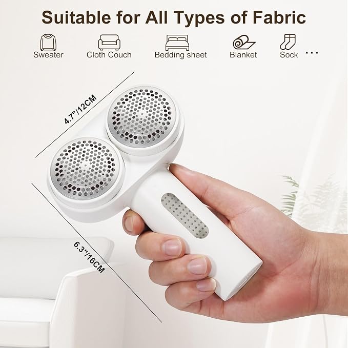 Fabric Shaver, Dual Motor Electric Lint Shaver for Clothes, 6 Blades, White | Electric Lint Shaver, Fabric Pilling Remover, Powerful 2 Gear, Portable Defuzzer Clothes Fuzz Remover for Sweater Furniture