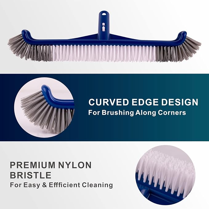 Fine Mesh Pool Skimmer Net & Pool Brush Kit, Durable Pool Cleaning Kit Includes Pool Net Skimmer with Sturdy Frame &17.5" Professional Pool Brush Head for Inground Pools & Above Ground Pools