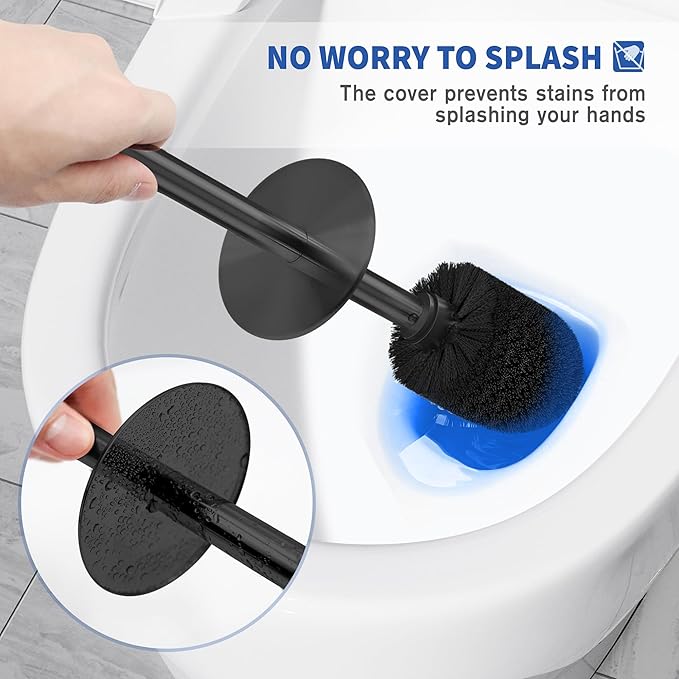 Toilet Brush and Holder, 2 Pack Toilet Brush Stainless Steel, Toilet Bowl Brush for Bathroom Toilet-Ergonomic, Elegant,Durable (Black)