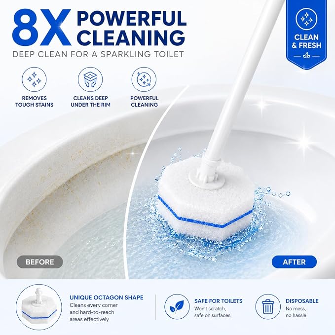 Toilet Wand Refills 60 Count – Disposable Toilet Bowl Cleaner Brush Heads, Fits Most Standard Toilet Wand Handles, No-Touch Replacement Sponge Pads, Hygienic Toilet Cleaning Heads