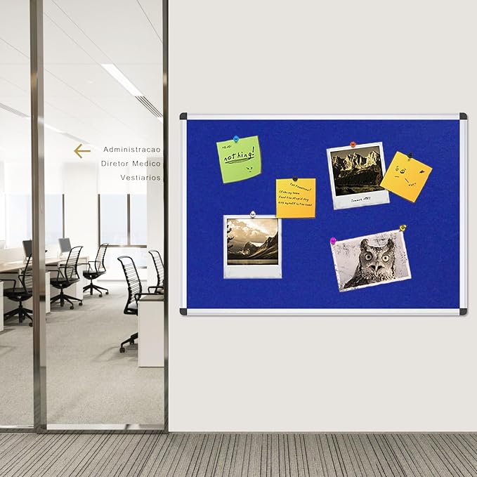 VIZ-PRO Notice Board Felt Blue, 36 X 24 Inches, Silver Aluminium Frame