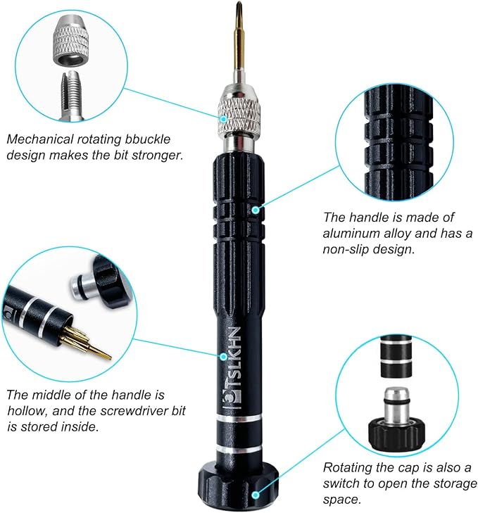 PTSLKHN Eyeglass Repair Kit, 5-in-1 Multifunctional Small Screwdriver, S2 Steel Eyeglass Screwdriver Kit for Eyeglass, Sunglasses, Electronics, Cellphone, Jewelry and More (Black 5in1)