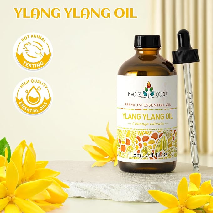 EVOKE OCCU Ylang Ylang Essential Oil 4 Oz, Pure Ylang Ylang Oil for Skin Hair Aromatherapy Diffuser Fragrance DIY- 4 FL Oz | Ideal for Hair, Floral Aroma for Aromatherapy, DIY & Home Fragrance - 118mL / 4 fl oz