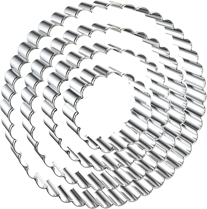 Fluted Round Cookie Cutter Set - 5 Inch, 4 Inch, 3 Inch, 2 Inch - Large Donut Cutter Ring Scalloped Edge Wavy Circle Cookie Cutters Shapes Clay Molds - Stainless Steel