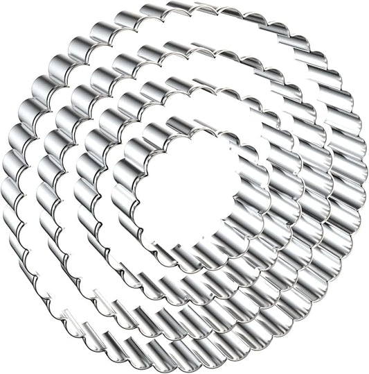 Fluted Round Cookie Cutter Set - 5 Inch, 4 Inch, 3 Inch, 2 Inch - Large Donut Cutter Ring Scalloped Edge Wavy Circle Cookie Cutters Shapes Clay Molds - Stainless Steel