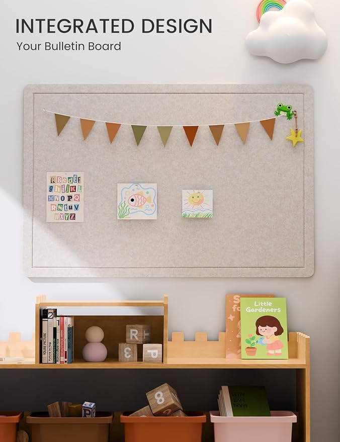 Fluxynara 35.4" x 23.6" Bulletin Board, Oatmeal | Cork Board Alternative with 12 Removable Adhesive Tabs, Foldable Felt Pin Board for Home, Office, Classroom & Dorm