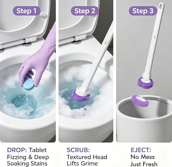 Disposable Toilet Brush, All-in-One Toilet Cleaning Kit - with 18 Refills, 12 Extended Cleaning Gloves &12 Deep Clean Tablets - No Touch Bathroom Wand, Zero-Touch Cleaning System for Home & Apartment