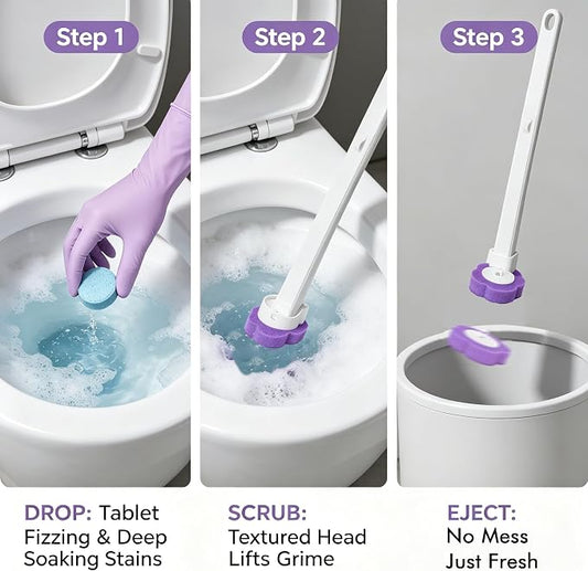 Disposable Toilet Brush, All-in-One Toilet Cleaning Kit - with 18 Refills, 12 Extended Cleaning Gloves &12 Deep Clean Tablets - No Touch Bathroom Wand, Zero-Touch Cleaning System for Home & Apartment
