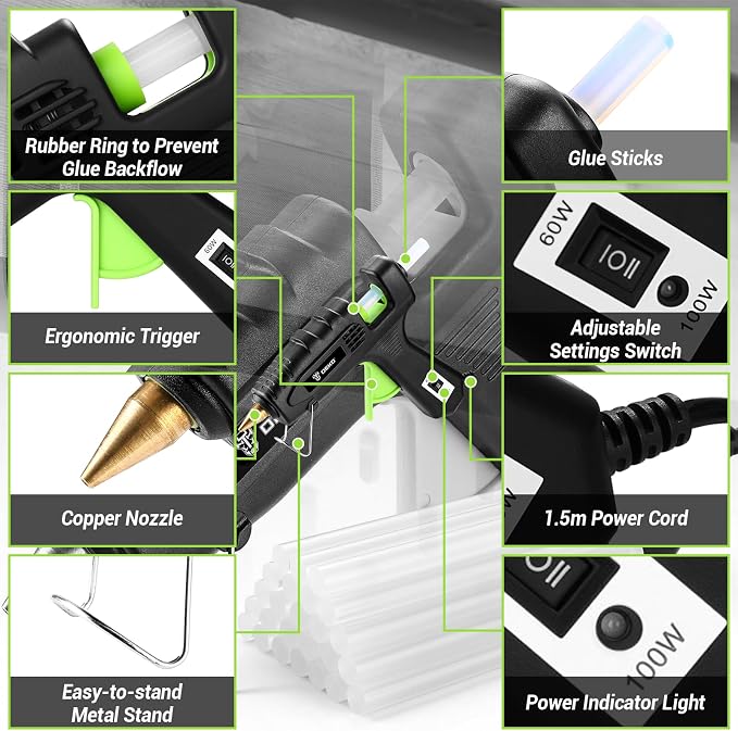 Hot Glue Gun Full Size: DEKOPRO 60/100Watt Dual Temp Hot Glue Gun Kit with 25 Glue Sticks, Organize Storage Case, Heavy Duty Heat Glue Gun Tool Set for Home Repair, Art & Crafts, DIY Black
