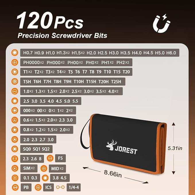 JOREST 145 in 1 Precision Screwdriver Set, Professional Repair Tool Kit for Electronics, Laptop, iPhone, PC, MacBook, Nintendo, Xbox, PS5, with Anti Static Wrist Strap, Ideal Gifts for Men