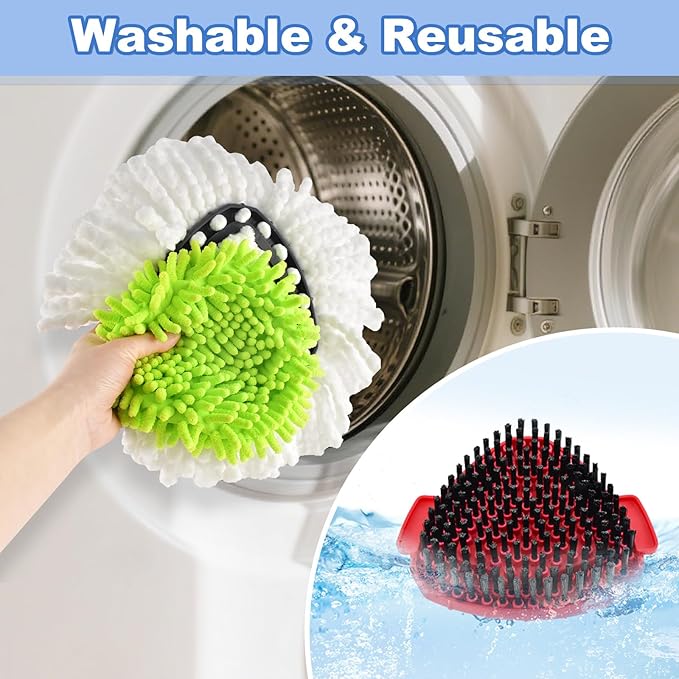 Mop Replace Heads for O Cedar Easywring 1 Tank Spin Mop Heads Replacement for Ocedar Mops Refill Sets Include 4 Pack Mopping Refills, 1 Pack Scrubber Brush & 1 Disc Base to Dry and Wet Floor Cleaning