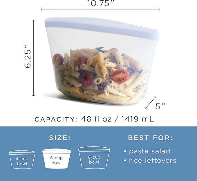 Stasher Silicone Reusable Storage Bag, 6-Cup Bowl, Reusable Freezer Bags, Microwave, Dishwasher, Oven Safe, Sous Vide, Premium Lunch Container, Eco Friendly, Food-safe Silicone Snack Bag, 48 oz, Red