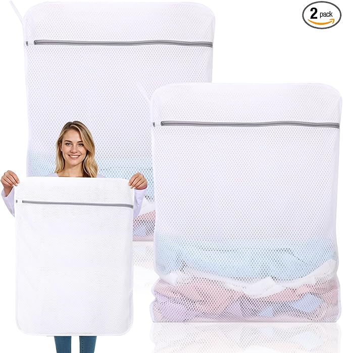 2 Pack XX-Large Mesh Laundry Bags for Delicates, 24 x 32 Inches | 120gsm Honeycomb Mesh, Protect Delicates, Sturdy Zipper, Reusable, Washer & Dryer Safe, For College, Dorm, Home and Travel