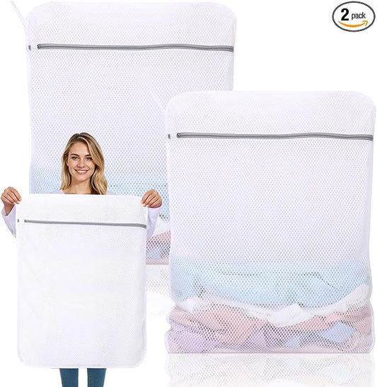 2 Pack XX-Large Mesh Laundry Bags for Delicates, 24 x 32 Inches | 120gsm Honeycomb Mesh, Protect Delicates, Sturdy Zipper, Reusable, Washer & Dryer Safe, For College, Dorm, Home and Travel