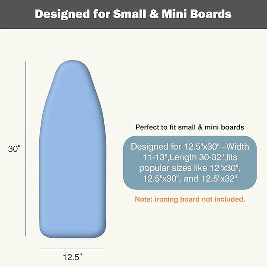 UniSimp Small Ironing Board Cover and Pad 12.5"x30" Small Iron Board Cover with Padding, Tabletop Mini Ironing Board Cover and Pad Small Size, Cotton Canvas, Heat Resistant, Drawstring Closure Blue