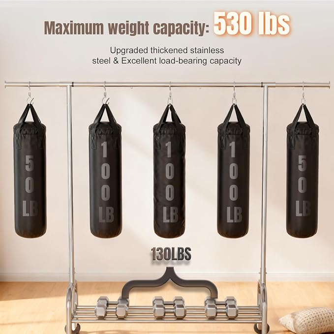 Clothing Garment Rack, 530LBS Capacity Rolling Clothes Rack on Wheels, Adjustable Clothing Hanging Rack, Heavy Duty Commercial