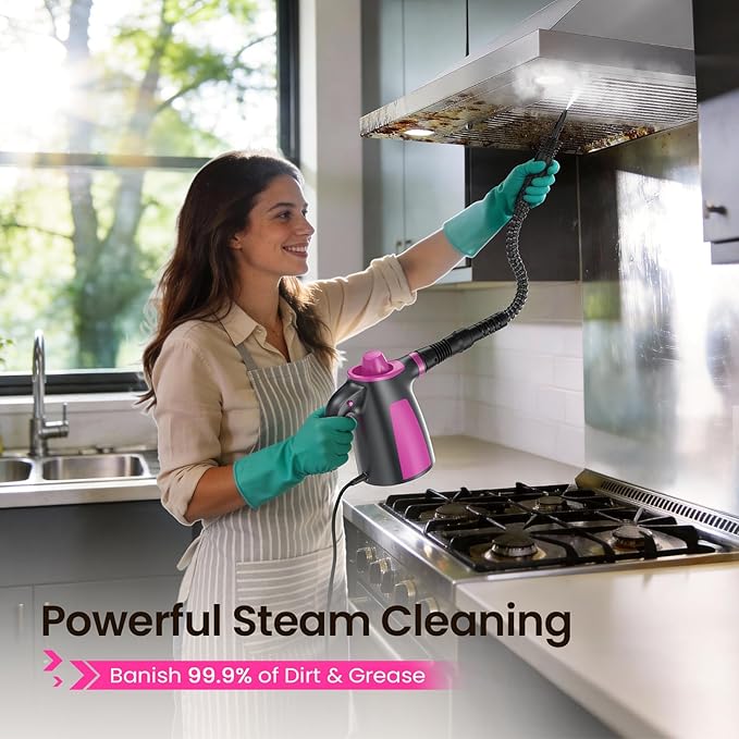 Steam Cleaner, Pressurized Handheld Multi-Surface Natural Steam Cleaner with 12pcs Accessory & Safety Lock, Portable Steamer for Cleaning Home, Kitchen, Bathroom, Car, Upholstery, Grout, Window
