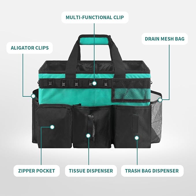 Compact Wearable Cleaning Supplie Bag with Handle Shoulder Straps | Green Cleaner Caddy, Nylon Wear Resistant & Durable, Multiple Pockets Well Organized for Housekeepers, Horse, Cleaners