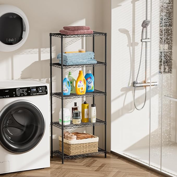 Golpart 5Tier Adjustable Storage Shelves Metal Wire Shelving Standing Shelf | Utility Heavy Duty Unit Rack Closet Organize for Home Kitchen Laundry Room Organization Pantry 12"Dx22"Wx59"H Black