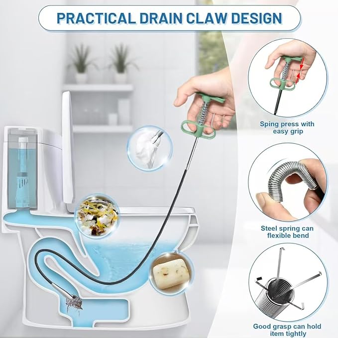 2-in-1 Drain Cleaning Tool Kit, 33" Flexible Drain Snake Clog Remover & 60" Drain Brush for Shower, Sink, Bathtub & Kitchen