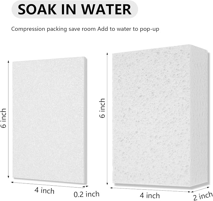 Cleaning and Washing Sponge, 3 Pack Large Extra Thick Heavy Duty Sponge Multi-Purpose for Kitchen Bathroom Bike Boat Car, Natural Cellulose Sponges 4" X 6" X 2" (White)