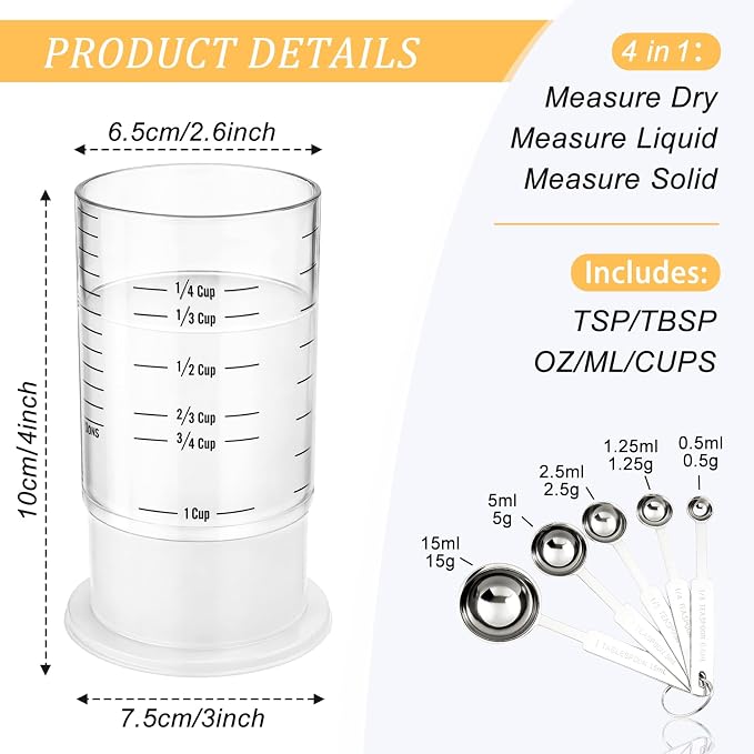 6 Pcs Adjustable Push up Measuring Cup Set Includes 2 Adjustable Measuring Cups and 5 Measurings Spoon for Peanut Butter Liquid Dry Semi Solid Ingredient Home Cooking Tool(6.5 * 10cm)