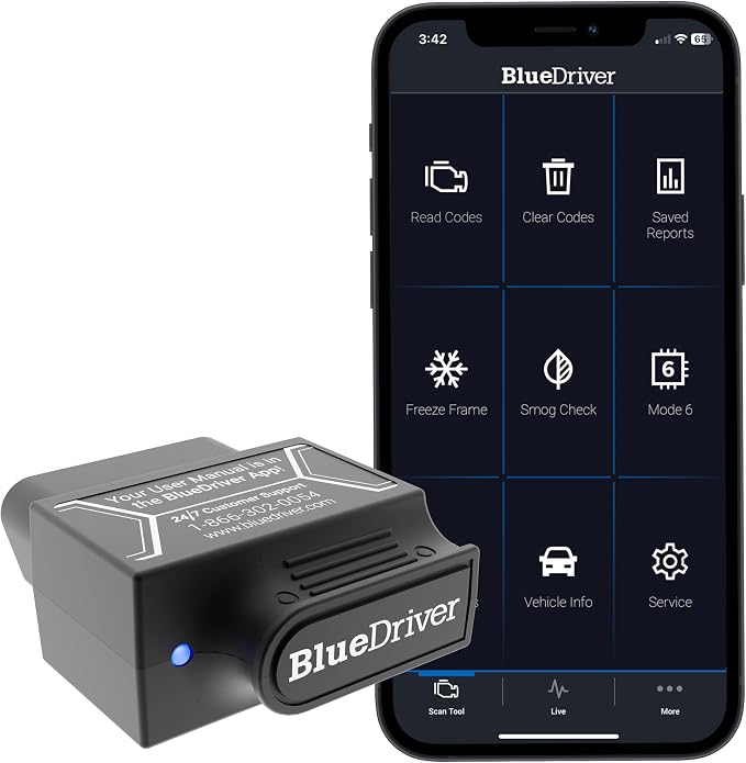 BlueDriver OBD2 Scanner Bluetooth, No Subscription, ABS SRS TPMS | OBDII Diagnostic Scan Tool, Car Scanner & Code Reader, iPhone & Android, Check Engine, Repair Reports, Vehicles 1996+