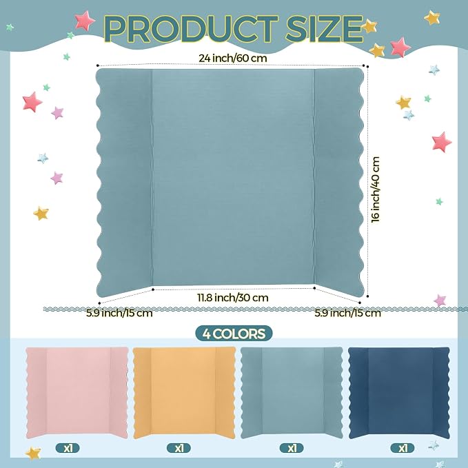 Mooliwe 4 Pack 24 X 16 Trifold Poster Board Tri Fold Poster Boards Foldable Corrugated Business Presentation Display Paper Boards for Science Fair Events, School Projects, Exhibitions