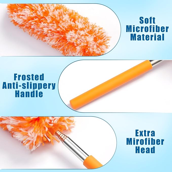 Tanlade 24 Pcs Microfiber Feather Duster for Cleaning, Extendable 13-31 Inch Ceiling Fan Duster with Bendable Head, Washable Tools for Ceiling Fans, Furniture, Car, Cobwebs (Bright Color)