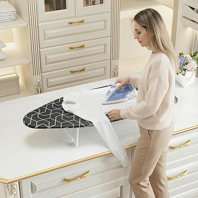 Small Ironing Board Tabletop with Heat Resistant Cover, Compact Mini Ironing Board with Metal mesh Frame,for Dorm,Apartment and Travel, Hook for Hanging, Iron Board 12x30, Iron Table Stand Dark Gray