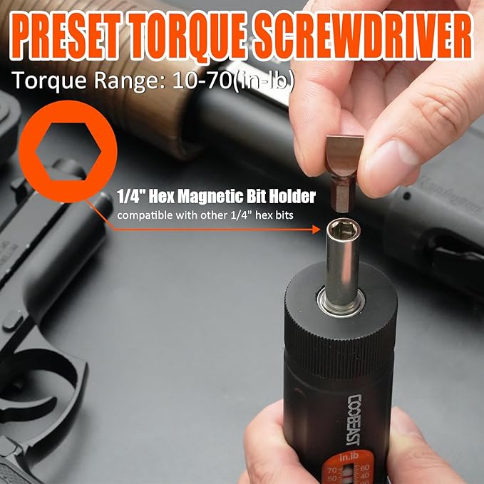 coobeast 38Pcs Preset 1/4” Drive Torque Screwdriver with S2 Bits | Torque Wrench Screwdriver Set,for Maintenance,Tools,Bike Repairing,Mounting,Inch Pound Torque Range 10-70 In-lb