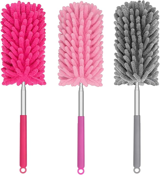 Mini Duster for Cleaning, 360° Bendable Hand Dusters with Extension Pole, Washable Small Duster for Car Interior, Office, Furniture