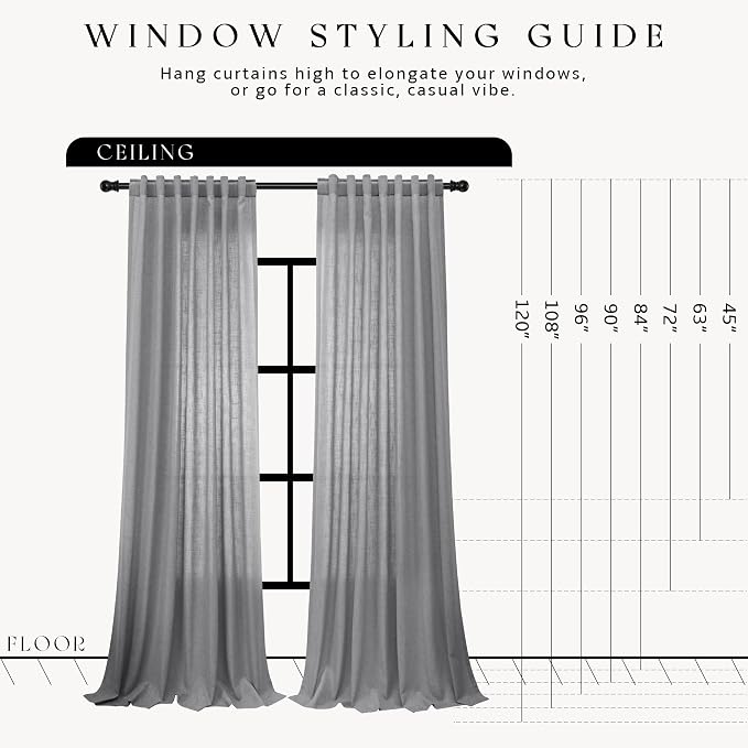 Hokibero Grey Linen Curtains 102 Inches Long Drape for Living Room 2 Panels | Light Filtering Semi Sheer Curtain, Back Tab Rod Pocket Pleated Look, Gray Privacy Drapes for Bedroom Window, Boho Farmhouse