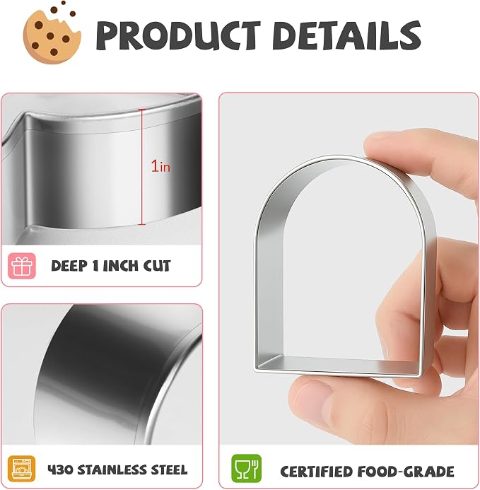 FUSOTO 6PCS Arch Cookie Cutter Set, Large Geometric Stainless Steel Baking Supplies for Homemade Cookies, Arch Plaque Cookie Cutters Shapes Biscuit Molds, 6 Sizes (1.5, 2, 2.5, 3, 3.5, 4 Inch)