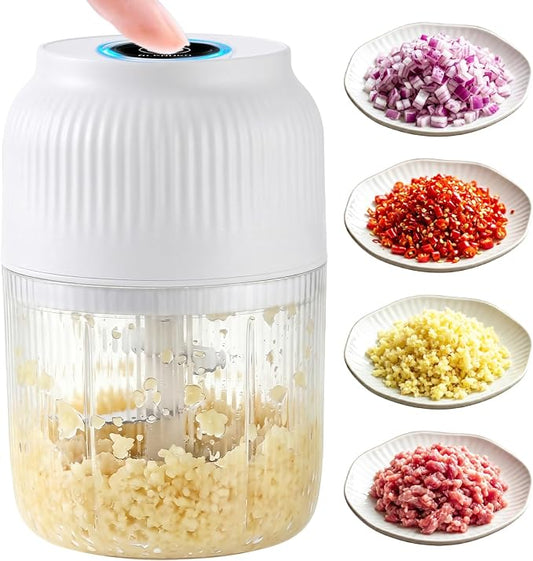 Electric Garlic Chopper, 2026 New Mini Food Processor & Food Chopper for Kitchen, Portable Cordless Garlic Mincer with 6 Stainless Steel Blades, Small Vegetable Chopper for Onion Salad (400ML White)
