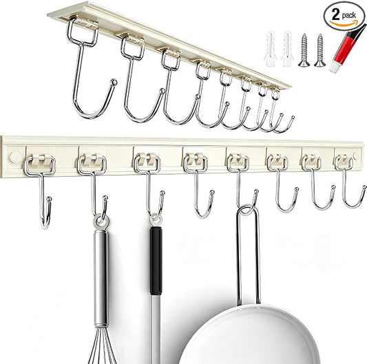 Cociat 2PCS Utensil Racks with 8 Hooks 17 Inch White Kitchen Utensil Holders Hanging Utensil Rack Multifunctional (17 inch White)