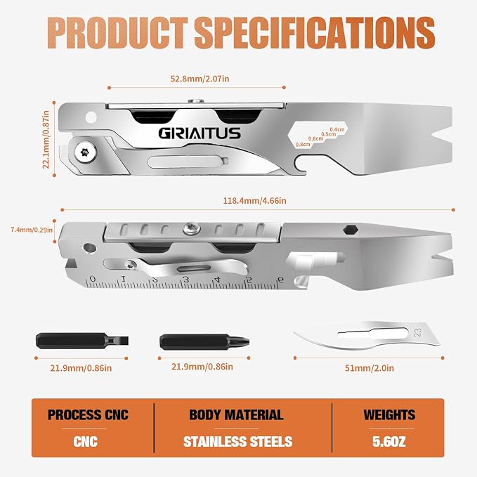 Multitool Pry Bar Wrench Tool Flat/Phillips Screwdriver, EDC Gifts for Men | Folding Multi-tool Box Cutter Blade Knife, Bottle Opener, Steel Handle, Everyday Carry, Cycling, Camping EDC Pocket Gadget