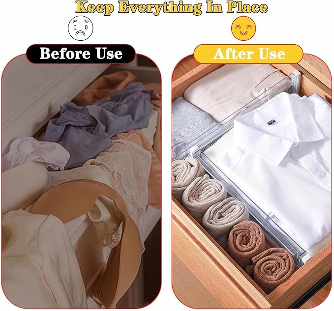12 Pcs Drawer Dividers for Clothes, 3.15" High 11.34"-19.69" Adjustable Expandable Dresser Drawer Organizer, Clear Plastic Separators for Dresser, Baby Clothing (12, clear)