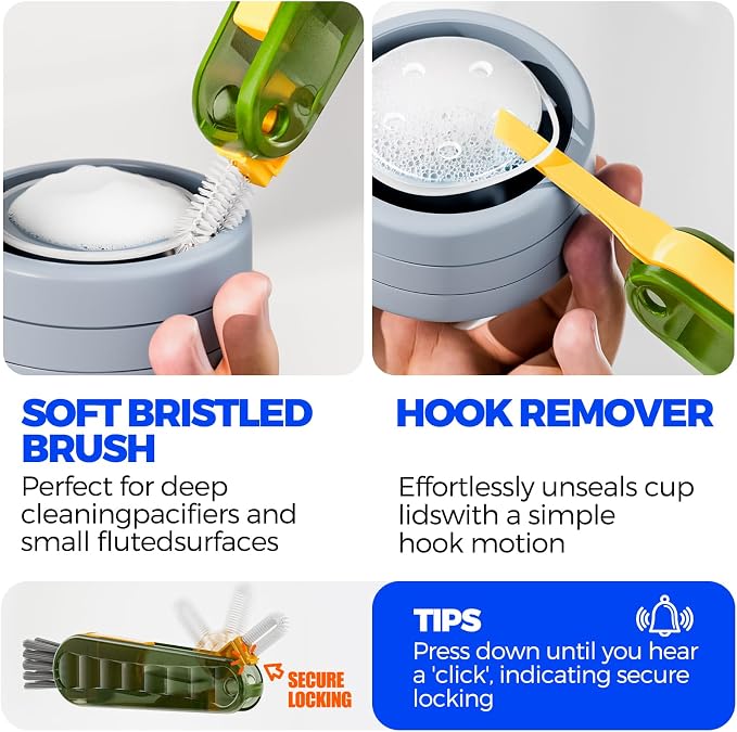 Holikme 6 Pack 4 in 1 Cup Lid Cleaning Brush 3 Straws Bottle Brush,Olive | 4 in 1 Cup Lid Cleaning Brush Multifunctional Bottle Brush, Silicone Cup Lid Gap Cleaner, Bristle Crevice Cleaning Brush