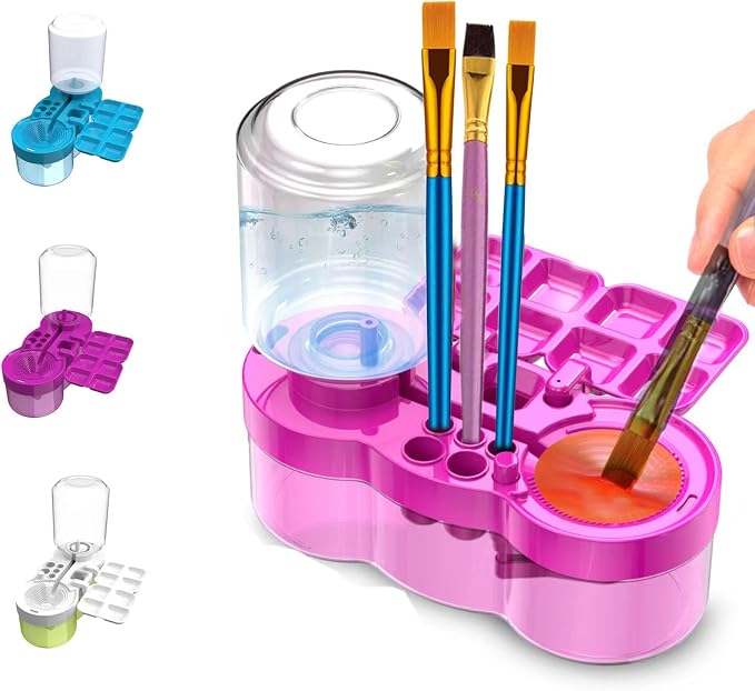 2026 Paint Brush Cleaner Brush Rinser Water Circulation, Brush Cleaner Painting Tool, Water Cycle Paint Brush Rinser With Brush Holder and Palette, Brush Rinser Dispenser for Adults Artist Kid(Purple)