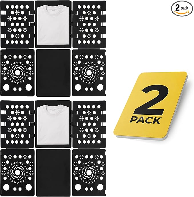 2 Pack Shirt Folding Board Laundry Organizer, Clothes Folding Board, Laundry Folding Table, Plastic Durable Fast Easy Magic Flip T Shirts Dress Pants Towels Adult (Black)