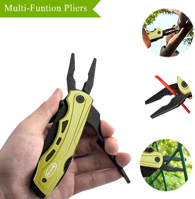 15-in-1 Pocket Multitool Knife - Folding Knife with Pliers, Bottle & Can Opener, Phillips Screwdriver + 9 Bits, Nylon Sheath - EDC Multi Tool for Camping, Hiking & DIY - Gifts for Men & Dad