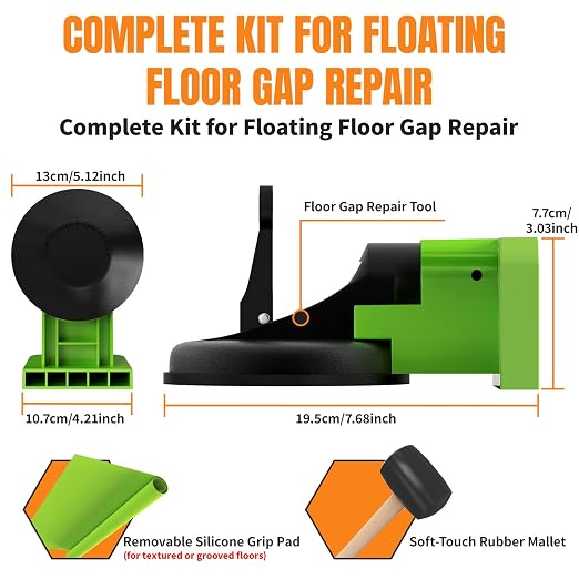 Floor Gap Fixer Tool Kit with Suction Cup & Rubber Mallet, Floating Floor Fixer Tool Repair for Laminate, LVP & Engineered Wood, Includes Silicone Pad for Textured Surfaces