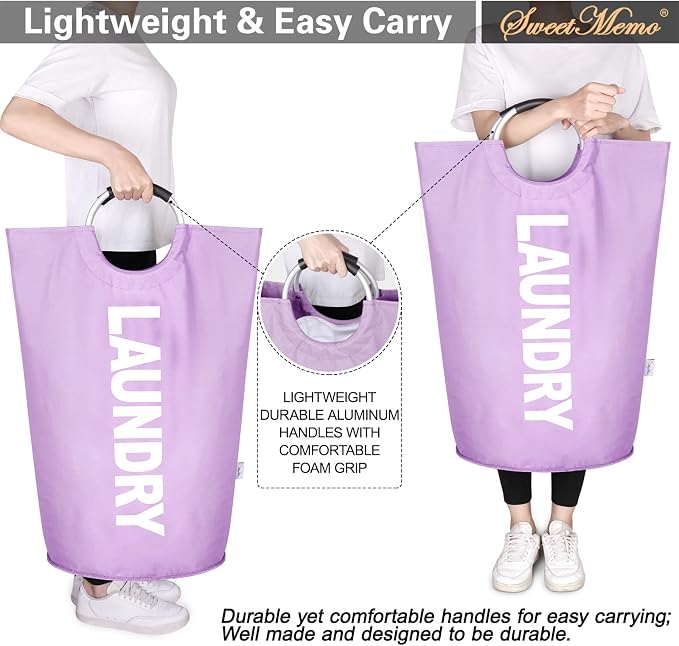 Extra Large Laundry Basket, Big Laundry Hamper Bag Handles, 130L Purple | Freestanding Tall Dirty Clothes Hamper, Collapsible and Portable Laundry Bin for Dorms and Bedrooms, Thick, Sturdy Fabric
