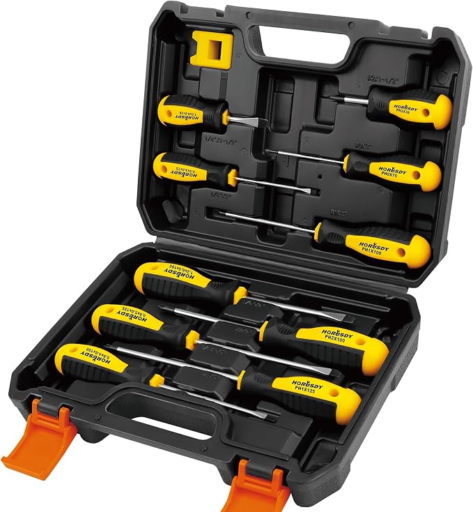 HORUSDY 11-piece Magnetic Screwdriver Set with Case, 5 Phillips & 5 Flat Head Tips with Magnetizer demagnetizer Precision Screwdriver Set