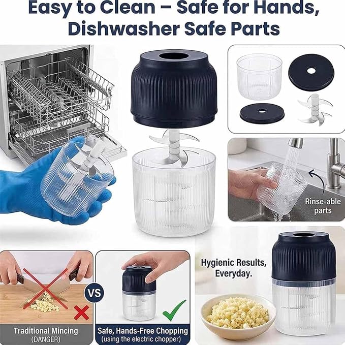 Household Electric Garlic Crusher, 400ml Mini Electric Food Chopper, Portable Mini Food Processor with 6 Blades, Wireless Electric Garlic Chopper for Ginger, Chili, Fruit, Meat, etc (4 Blades White)