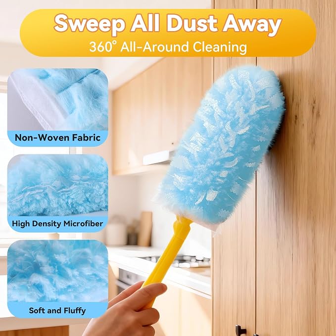 Tiumso 60 Count Duster Refills Dusters for Cleaning Compatible with Swiffer | 360° Heavy Duty Microfiber, 5X Electrostatic Dust Capture, Ideal for Furniture, Corners & Ceiling Fans, Refills Only