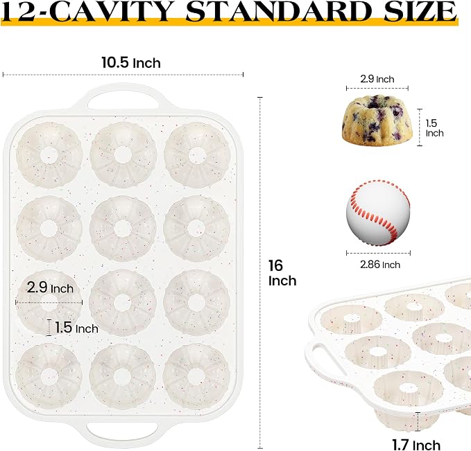 3 Inch Silicone Mini Fluted Tube Cake Pans with Metal Reinforced Frame, 12-Cavity Non-Stick Mini Flan Molds for Daily & Holiday Desserts (1 Pack)