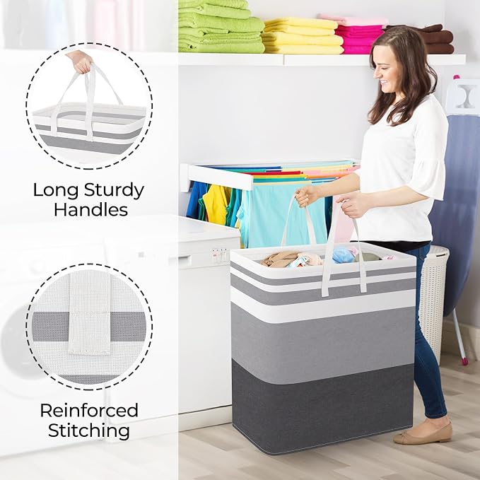 StorageRight Laundry Basket Hamper, 125L Collapsible Clothes Storage, Grey | Freestanding Clothes Hampers, Foldable design, with Easy Carry Handles, For Laundry, Bedroom, Dorm, Clothing, Towels, Toys